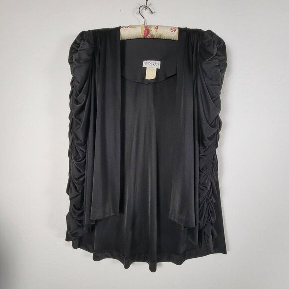 Vintage Cheryl Kaye Black Open-Front Ruched Sleeve Kimono Cardigan Jacket Sz 14 - Picture 1 of 6